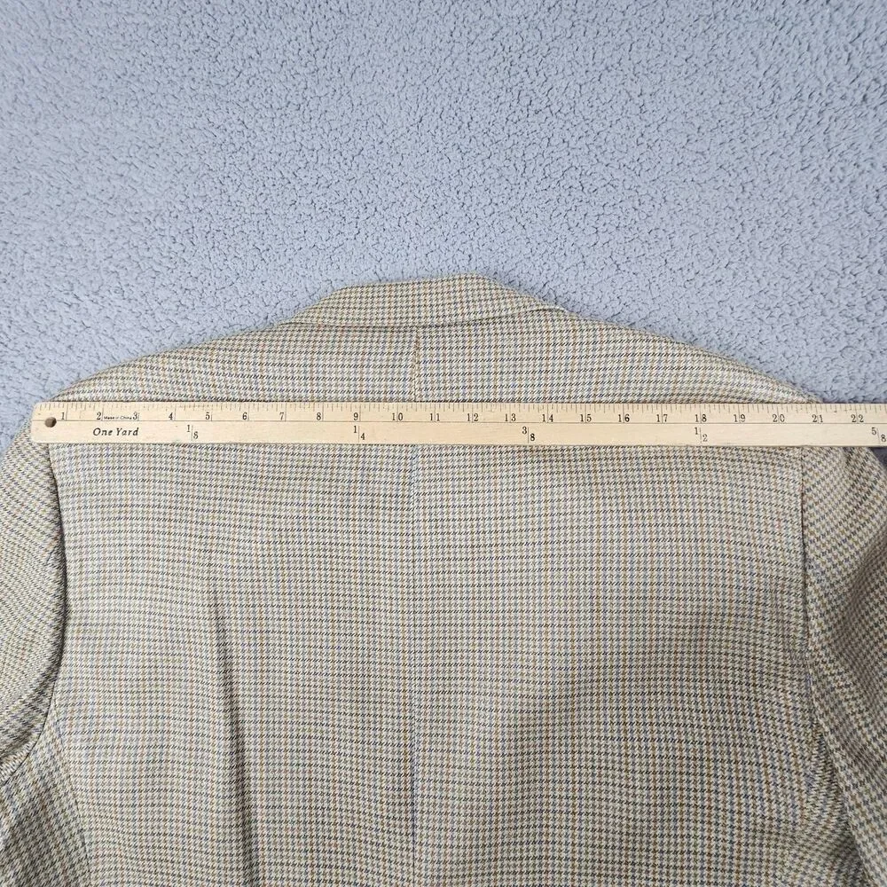 Chaps Sport Coat Blazer Mens 44S Beige Tan Beige Silk Houndstooth Two Button